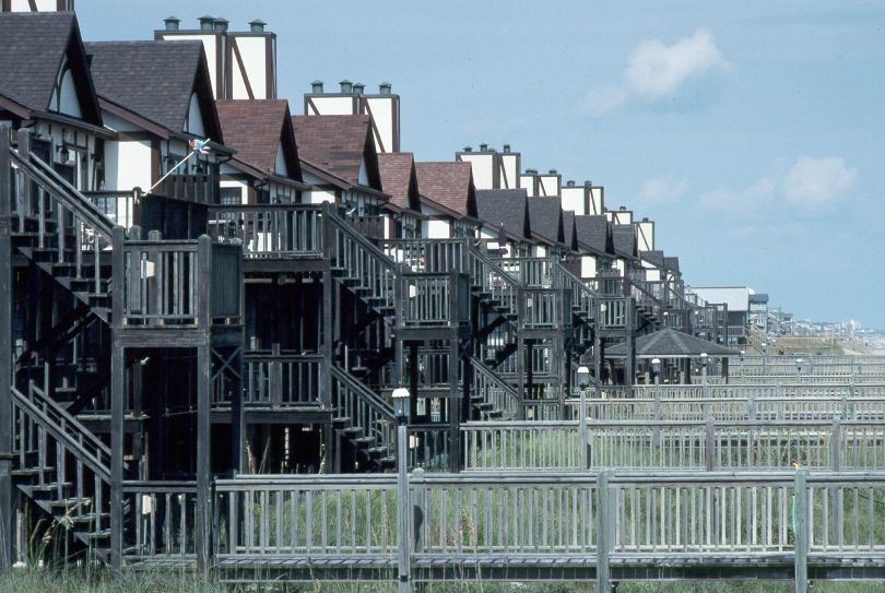 Tightly packed beach houses on North Carolina coast