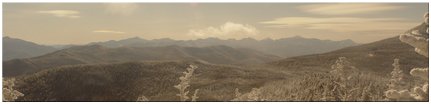 Looking south at Basin Mtn, Mt. Haystack, Mt. Marcy, Mt. Colden, Gray Peak, Mt. Redfield, Saddleback Mtn, Gothics Mtn, Armstrong Mtn, Mt. Dix, Nippletop Mtn, East Dix Mtn, Upper Wolfjaw Mtn, Porter Mtn, Giant Mtn, Round Mtn, Cascade Mtn, Tabletop Mtn